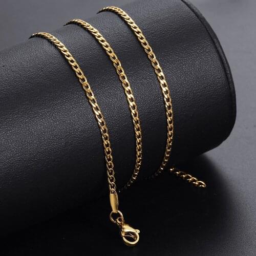 High Quality Width 2mm Stainless Steel Curb Link Chain Necklace for Men Women Gold Silver Color Simple Jewelry Gifts KNM179B