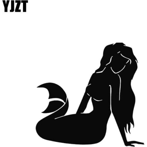 YJZT 12.5*11.9CM Mystery Shy Romantic Mermaid Decal Black/Silver Vinyl Covering The Body Car Sticker C20-1198
