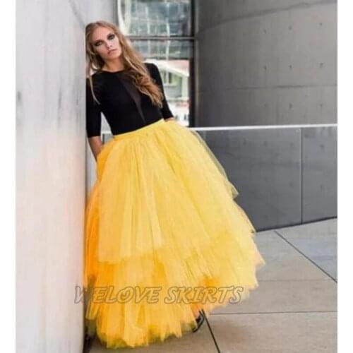 Yellow Tiered Tulle Goth Skirt Tutu Women Skirts mujer faldas Custom Made Fashion Design Streetwear женские юбки