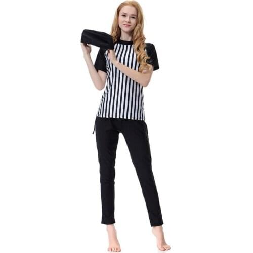 Women Islamic Clothing Swimsuit Stripe 3 Piece Sets Muslim Swimwear Stripe Long Sleeve Swimming Islamic Clothing Bathing Suit