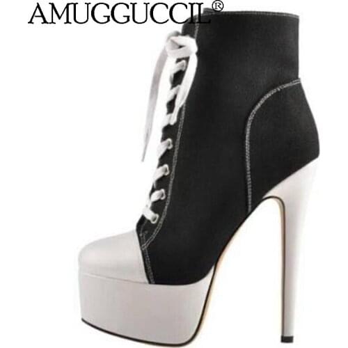 Customize 2020 New Plus Big Size 36-52 Black Fashion Sexy Lace Up High Heel Platform Female Lady Autumn Winter Women Boots X2011