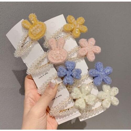 1pc Spring Hair Clip Korea Candy Color Crystal Cute Flower Rabbit Hair Clip Ornament Rhinestone Clip Hair Accessories for Women