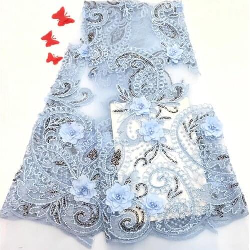 2020 New Style Beaded French Net Lace Fabric 3D Flower African Tulle Mesh Lace Fabric High Quality Nigerian Lace Fabrics RF30321