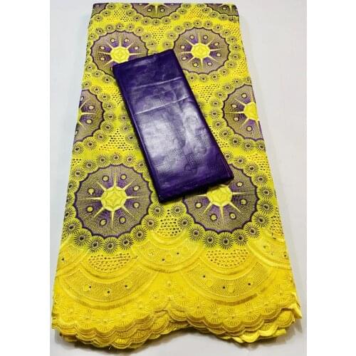2021 High Quality Dry Laces 2.5+2.5 Yards With Bazin Riche Fabric Swiss Voile Senegal African Wedding Bride Dress YKM026 Yellow