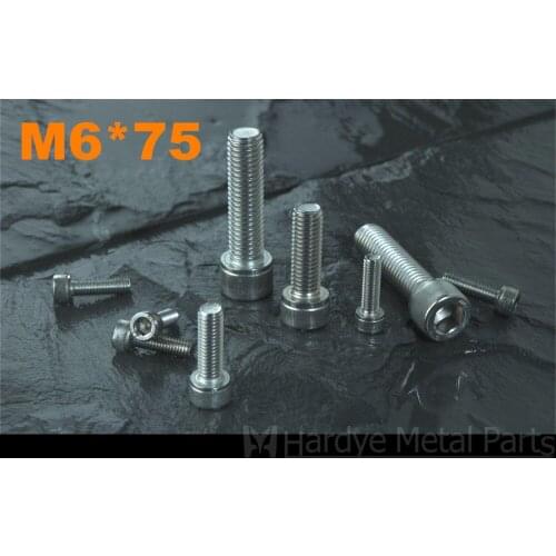 50pcs/lot DIN912 M6*75 Stainless steel hexagon socket cap screw Cup head screw Cylindrical head stripe screw Micro screw