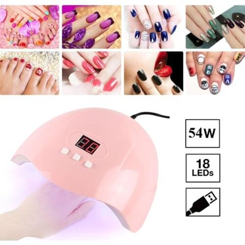 54W UV LED Nail Lamp For Manicure Gel Nail Dryer LED Nail Polish Lamp 30s/60s/90s Auto Sensor Manicure Tools with 18 Pcs Leds