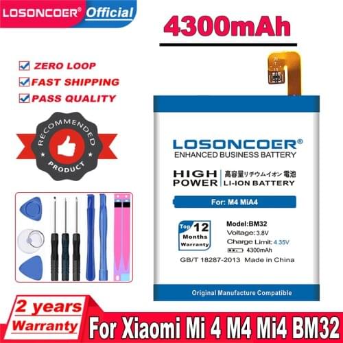 LOSONCOER 4300mAh BM32 Battery Cellphone Batteries for Xiaomi 4 Mi 4 M4 Mi4 64GB 16GB Battery