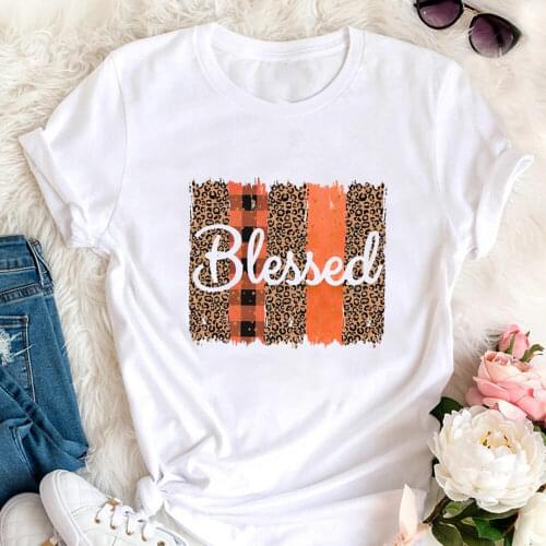 Blessed Leopard Printed 100%Cotton Women Tshirt Christian Shirts Womens Summer Casual Short Sleeve Top Blessed Tee Faith Shirt