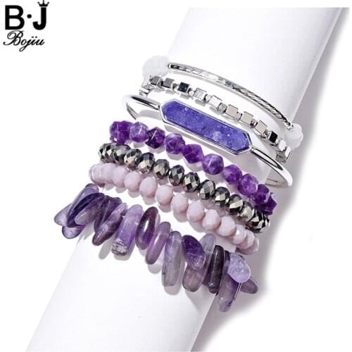 Natural Stone Beads Bracelets & Bangles Set For Women 2021 New Elastic Howlite Druzy Crystal Bracelet Cuff Jewelry Gift BCSET316