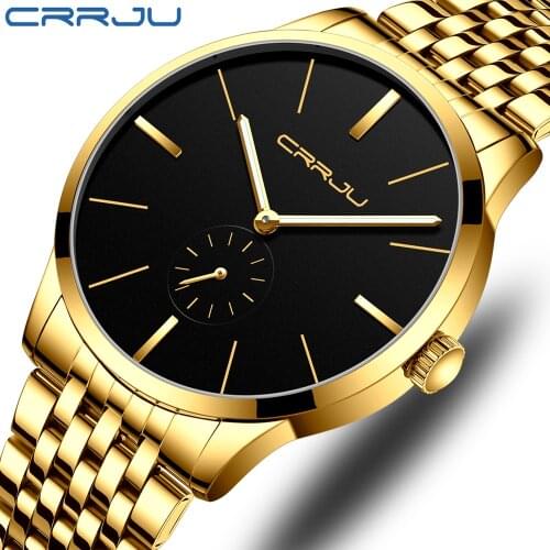 Top Luxury Brand CRRJU Men Watch Classic Business Stainless Steel Men Wristwatch Fashion Waterproof Clock Relogio Masculino