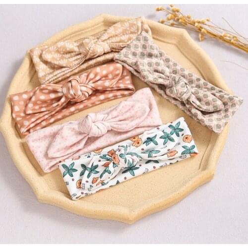 24pc/lot 2021 New Floral/Plaid/Dot Prints Bow Headband Baby Girls Kids Head Wraps Cotton Infant Top Knotted Bunny Ear Headbands