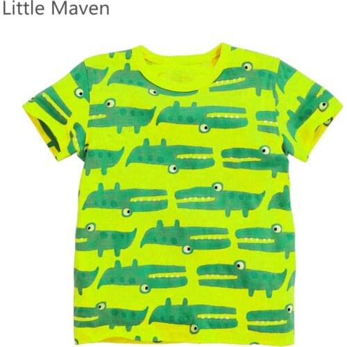 Little Maven New Boys Summer Cool Cartoon Green Crocodiles Short O-neck Brand Cotton Quality Children Tshirt