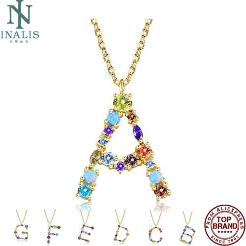 INALIS 26 Letters Pendant Necklaces For Women Romantic Color Cubic Zirconia Anniversary Necklace Fashion Jewelry New Arrival