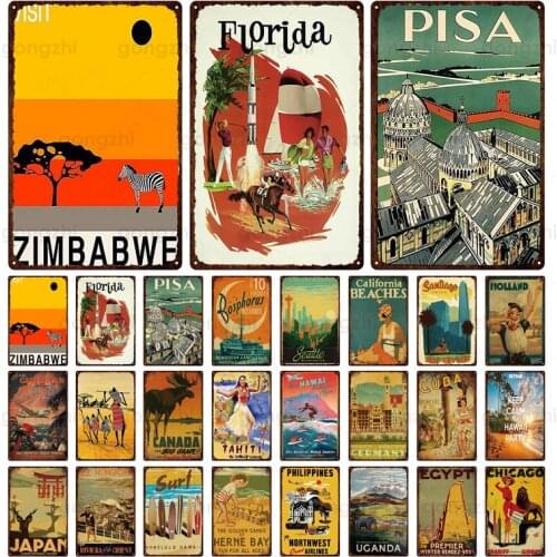 Classic Travel City Metal Sign Chicago Cuba Tokyo Italy Poster Retro Metal Plaque Home Decor Souvenir Iron Painting Holiday Gift