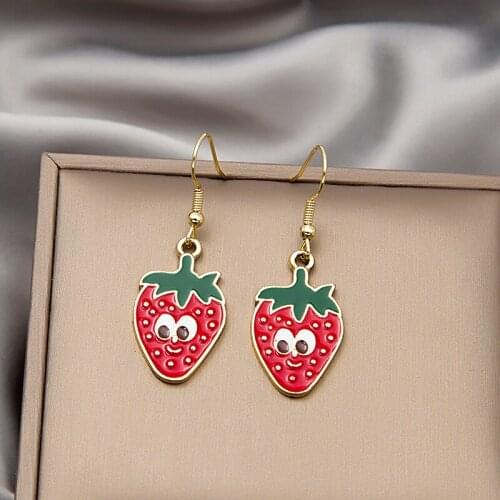 Korean Cute Cartoon Fruit Strawberry Banana Peach Dangle Earring for Women Girls Watermelon Pineapple Enamel Earring Jewelry