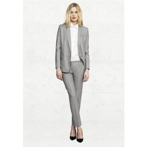 Custom Made Grey 2 Piece Set Women Business Pantsuits Office Formal Uniform Ladies Work Wear Blazer Outfit Pantsuit