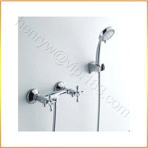 L15550 - Luxury Wall Mounted Chrome Color Brass Shower Tap with Hand Shower and Hose