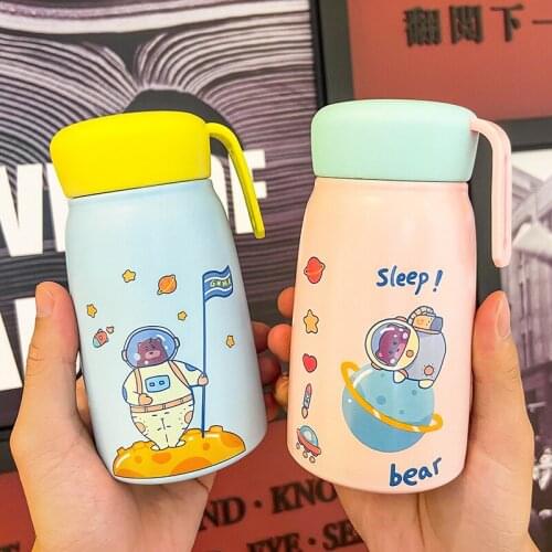 Small Cute Student Water Cup Leakproof Moon Astronaut Thermos Cup Portable Anti-Fall Stainless Steel Water Bottle Christmas Gift