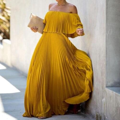 Fashion Lady Pleated Long Party Dress Spring Summer Sexy Strapless Maxi Dresses Elegant Ruffle Off Shoulder Women Chiffon Dress