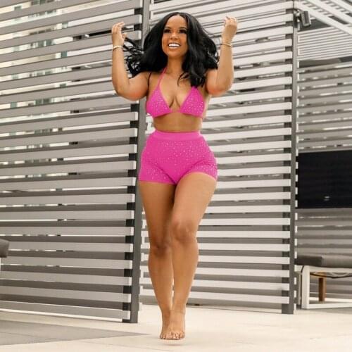 Fashion Shiny Swimwears Casual Solid Bandage Swimming Suit For Women Summer Sling Sexy Bikini Set Backless 2 Piece Sets Womens