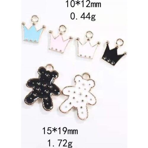 Cartoon An Crown Bear Cub Enamel Alloy Jewelry DIY Manual Make Rubber Band Earrings Bracelets Pendants Accessories Wholesales