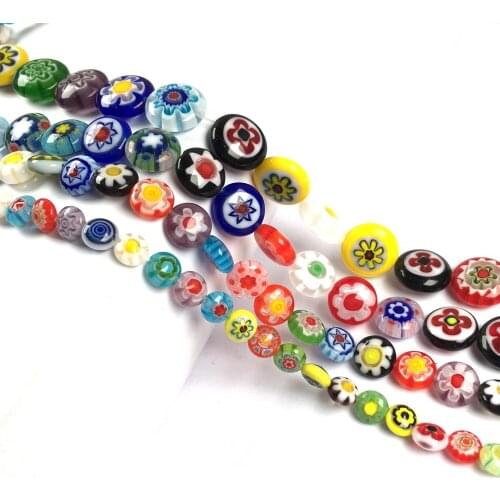 6 8 10 12mm Flower Patterns Lampwork Glass Beads String Spacer Beads Oblate Shape For Jewelry Making Bracelet Necklace Crafts
