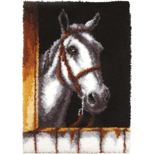 DIY Latch Hook Kit with Printed Horse Pattern Crochet Needlework Carpet embroidery Crafts for Kids and Adults Includes Hook