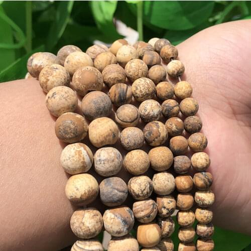 Natural Dull Polish Matte Picture Jaspe Beads Round Loose Stone Beads For Jewelry Making 15" 4/6/810mm DIY Bracelets Necklace