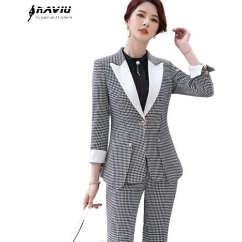 New Plaid Pants Suit Women Fashion Temperament Business Long Sleeve Blazer and Trousers Office Ladies Formal Work Wear