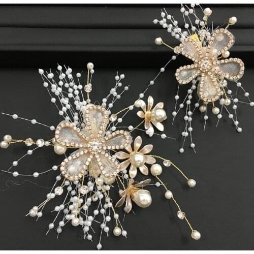 New Korean Bridal Gold headdress handmade beaded Crystal Rhinestone flower Hair Clips Barrette wedding style hairpin jewelry