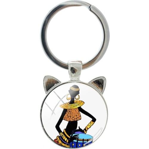 NEW African Dancer Trend Keychain Handmade Silver Plated Cat Ear Keychain Fashion Mens and Womens Bag Accessories