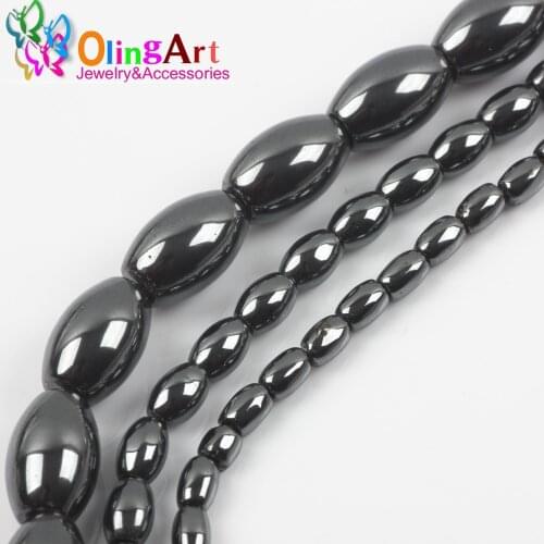 OlingArt NEW 3/4MM 100PCS/lot 8MM 30PCS/lot Natural Stone Black Hematite Beads The oval necklace Bracelet diy jewelry making