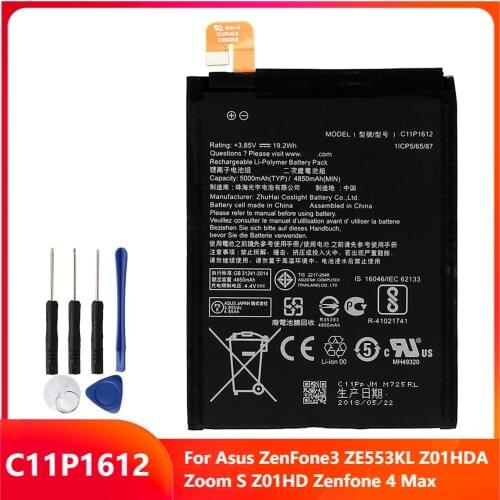 Original Replacement Phone Battery C11P1612 For Asus ZenFone3 ZE553KL Z01HDA Zoom S Z01HD Zenfone 4 Max Batteries 5000mAh