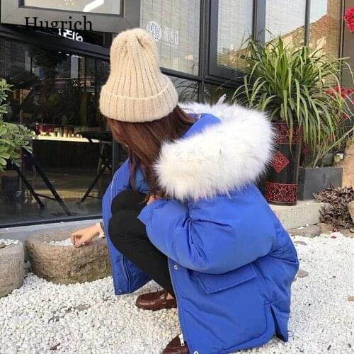 Women Winter Basic Hooded Faux Fur Collar Windproof Coat Outwear Overcoat Oversized Puffer Jacket Cotton Padded Parkas