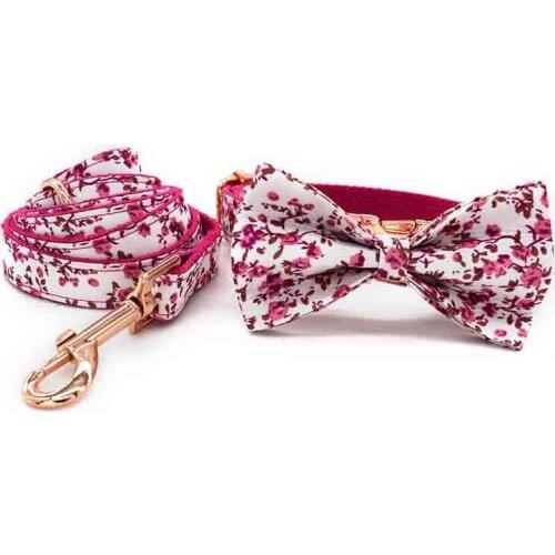 Personalized Pet Collar Flower Custom Name ID Tag Adjustable Collars Lead Leash Set Free Engraving Dog Collars