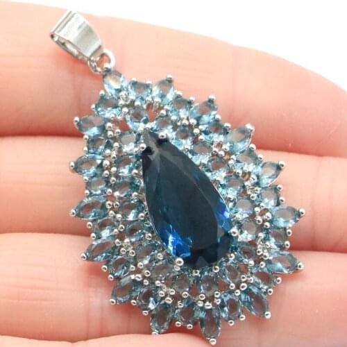 39x26mm SheCrown Luxury 20x15mm Oval London Blue Topaz Purple Spinel CZ Women Daily Wear 925 Sterling Silver Pendant