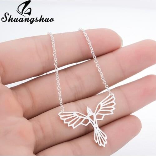Shuangshuo Origami Phoenix Necklace Geometric Animal Necklace Chain Bird Necklaces & Pendants Friendship Necklaces Male