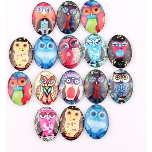 Handmade 4 Size Glass Mixed Cute Owl Flatback Cameo Cabochon Domed DIY Jewelry Finding Photo Pendant Setting