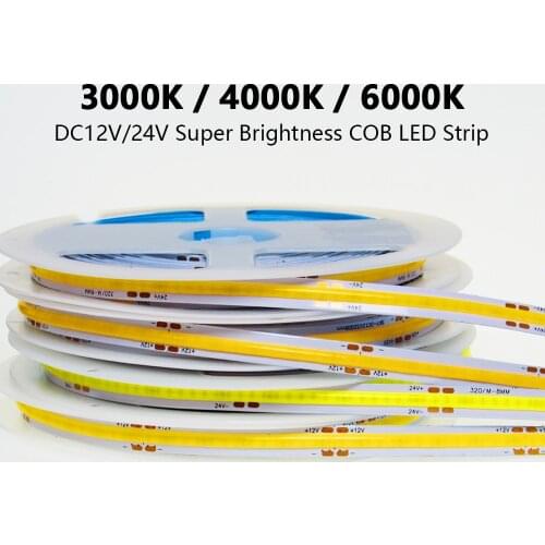 DC 12V 24V FCOB LED Strip Light RA90 High Density 320Led/m Flexible FOB Bar Warm Nature White Soft COB Led Strip 12 24 V Volt