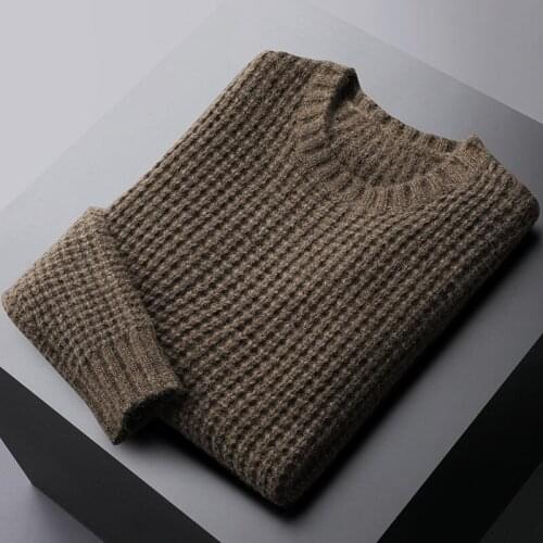 New autumn and winter two-color wool imitation Crew Neck Sweater mens fashion casual T-shirt with thickened warm base