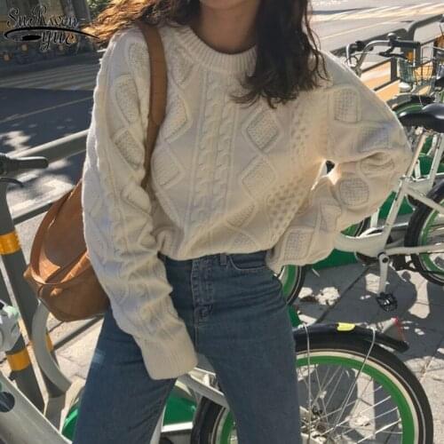 Korean Retro Twist Womens Sweater Autumn and Winter New Loose Round Neck Pullover Knitted Bottoming Shirt Top Female 11955