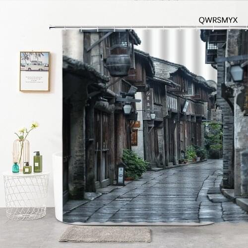 3D Old House Alley In Ancient Town Shower Curtains Bathroom Curtain Door Curtain Background Wall Decor Cloth Bathroom Products