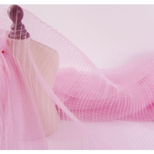 10Metres 150cm Width Evening Gowns Pleated Crushed Mesh Fabric Pink Color Crumpled Tulle Net Fabric For Organ Skirt Dress Ruffle