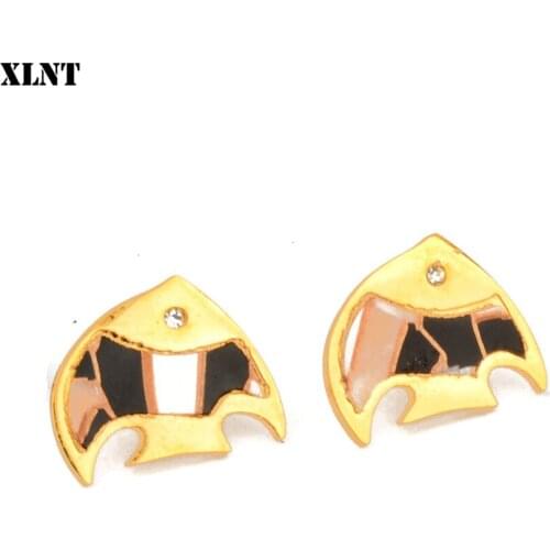 XLNT 2019 New Trendy Black White Colorful Shell Fish Stud Earrings For Women Stainless Fashion Vintage Oorbellen