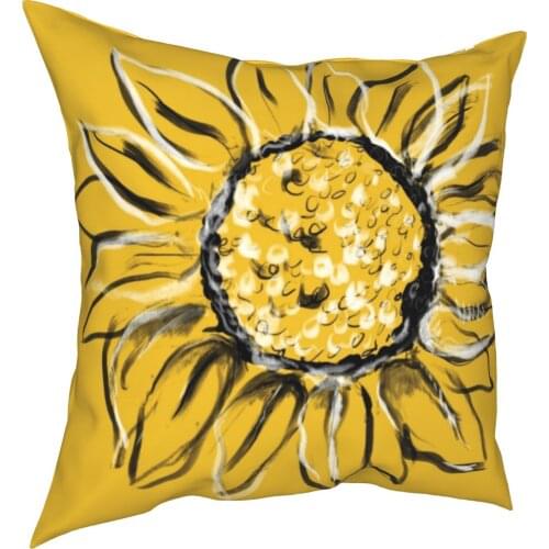 Sunflower Yellow Pillowcase Printing Polyester Cushion Cover Gift Flowers Pillow Case Cover Home Square 18"