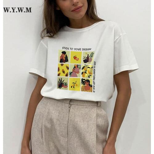 WYWM New Summer Cartoon Printed T Shirts Women Simple Harajuku Aesthetic Clothes Loose Casual Short Sleeve Female Tops Clothing