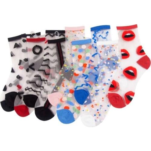 Ladies Silk Lace Transparent Socks Colorful 2020 Summer Fashion Elastic Ankle Thin Women Socks Transparent Socks