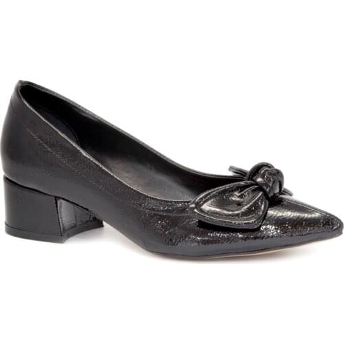 Gedikpasalı Tnl 705 Black 2021 Summer Women Shoes Patent Leather Ballerina Low Square Heel Dress Party Bow Buckle Pointed Elegant Stylish business