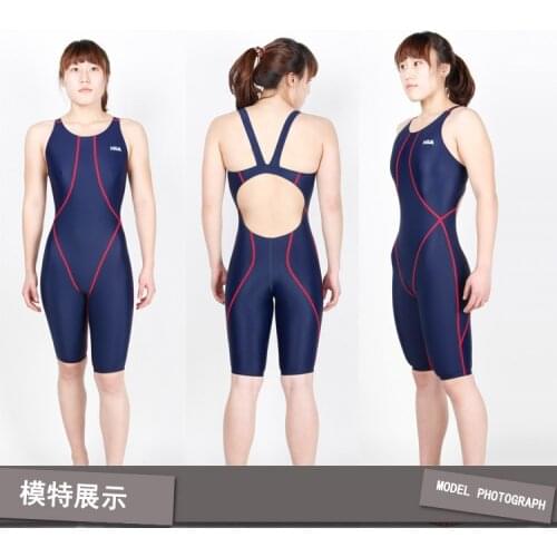 NSA competition knee length womens training & racing swimwear one piece waterproof swimsuit 0510