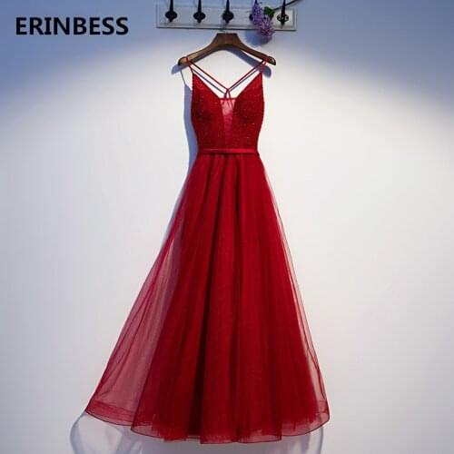 2020 A-line Prom Dresses Burgundy Tulle Beading Evening Dresses Long Dress Party Dresses Prom Dress Lace Up Back Robe De Soiree